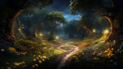 Obraz na płótnie Canvas Fantasy magic forest landscape. Fantastic wood background.