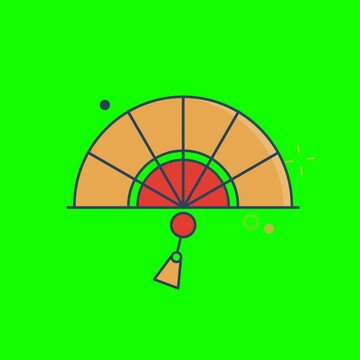 &Eacute;ventail chinois traditionnel : illustration vectorielle anim&eacute;e sur fond vert
