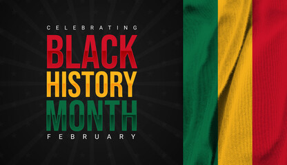 Celebrating Black History Month in February with typography and flag - obrazy, fototapety, plakaty