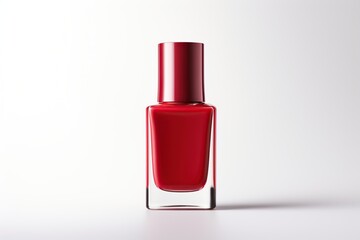 Bottle of red nail polish on white background