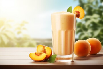 apricot smoothie. a healthy fruity fresh vegan drink in a glass on the table.