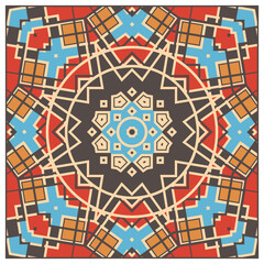 Print design for a square scarf, tablecloth, decorative panel or other creative project. Version No. 5. Retro palette. Vector illustration