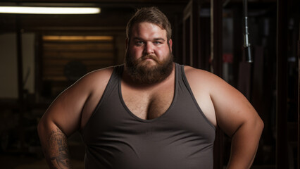 Fototapeta na wymiar handsome thick obese man with a beard. rugged, portrait of a male fat person, brutal and powerful.