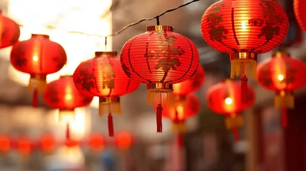 Foto op Plexiglas Red chinese lanterns on the street © AnaV