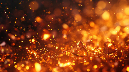 Obraz premium Broadcast Twinkling Fire Light Diamonds, Golden Brown, Abstract, Loop-able, Copy paste area for texture