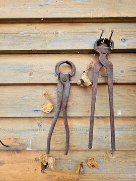 an image of tools that are hanging from the wall outside