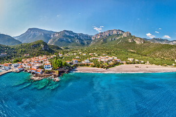 The village Kyparissi and the beach Megali Ammos in Lakonia, Greece