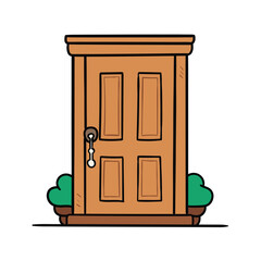 Hand drawn doodle wooden door on white background.