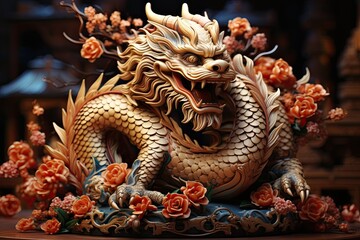 Obraz premium Happy Chinese New year 2024. Colorful Chinese Dragon
