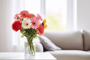 Bouquet of gerbera flower in vase on the table