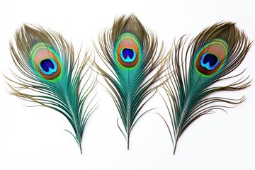 Naklejka premium Peacock feathers on white background