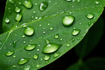 Fototapeta na wymiar Water drops on green leaves