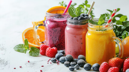 healthy natural organic smoothie made from fresh fruits and berries, detox, weight loss, proper nutrition, drink in a glass, jar of juice, tropical cocktail, ingredients, cooking, breakfast