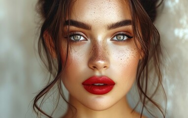 Beautiful woman with fresh permanent makeup for lips, beauty studio shot