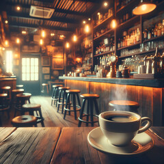 Fototapeta na wymiar Cup of coffee on wood bar 