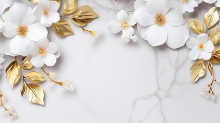 3d render, white and gold flowersle background - obrazy, fototapety, plakaty