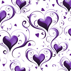 Seamless pattern with purple hearts on white background