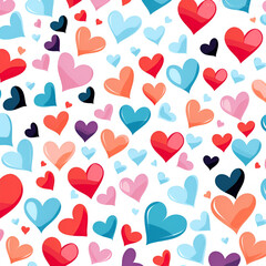 Seamless pattern with colourful hearts on site background