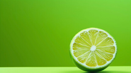 Half of lime on green background. copy space