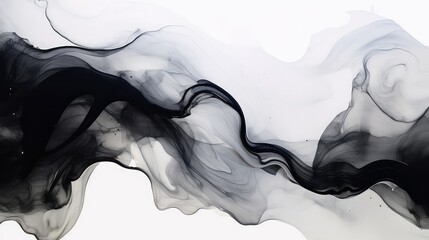 Black ink in water on a white background, abstract background,
