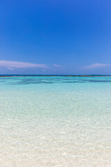 Azure water in the lagoon of the tropical island in the Maldives