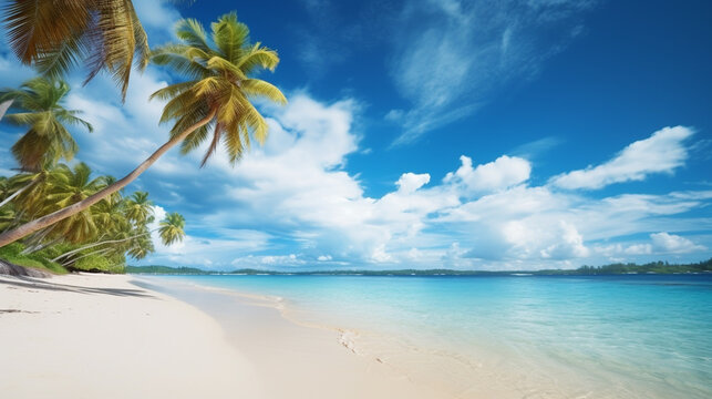 panorama of a tropical beach with palm trees
