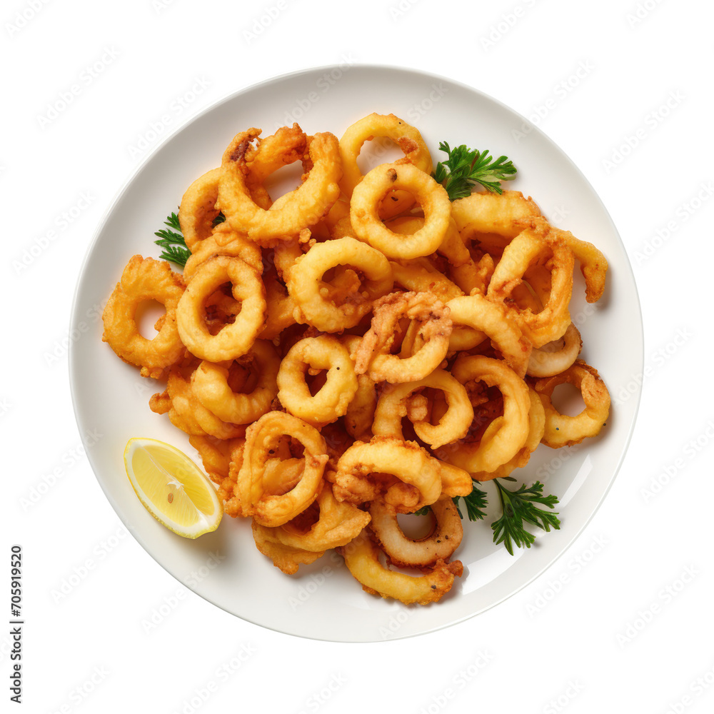 Wall mural delicious plate of fried calamari isolated on a transparent background