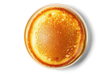 A pancake isolated from the white or transparent background, top view