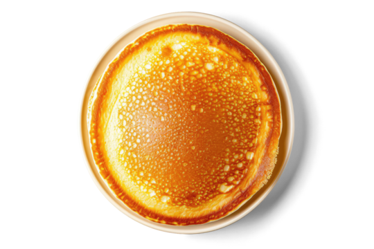 A pancake isolated from the white or transparent background, top view