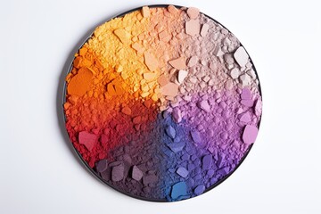 Cracked makeup eyeshadow on white background. Cosmetic products