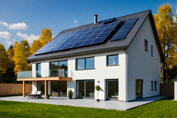 Solar panels on a modern residential building roof