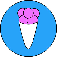Pink ice cream cone light blue spherical icon on transparent background