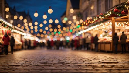 Obraz premium Festive evening with illuminated lights in the city streets.