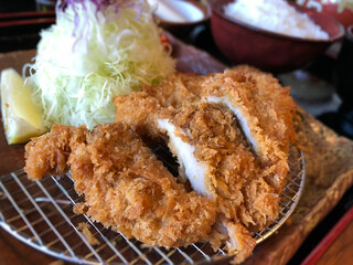 Japanese Kurobuta pork loin katsu served with a bowl of white rice