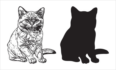 cat silhouette, logo, print, decorative sticker