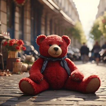 Teddy bear on the street of Paris Generative AI