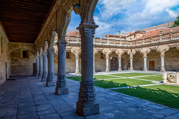 Beautiful porticoed courtyard of the Lesser Schools of Salamanca, Castilla y León, Spain, built in the 15th century and declared a world heritage site