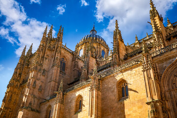 View of the side of the new cathedral of Salamanca, Castilla y León, Spain, world heritage site - obrazy, fototapety, plakaty