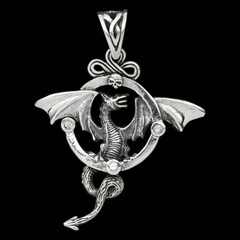 Silver dragon with wings pendant. 925 silver. Accessories for rockers, metalheads, punks, goths.