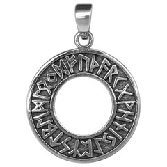 Silver pendant. Helmet of horror. Runic compass, futhark, runes, ravens and wolves of one. Viking...