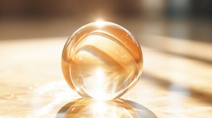 Crystal ball on the floor in the sunlight. - obrazy, fototapety, plakaty