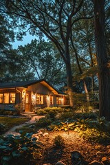 Cozy house in the night forest