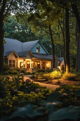 Cozy house in the night forest