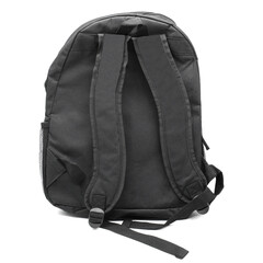 Black city backpack. Rear view. Straps