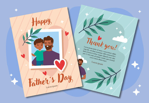  Blue Beige Heart Leaf Father Daughter Card Layout