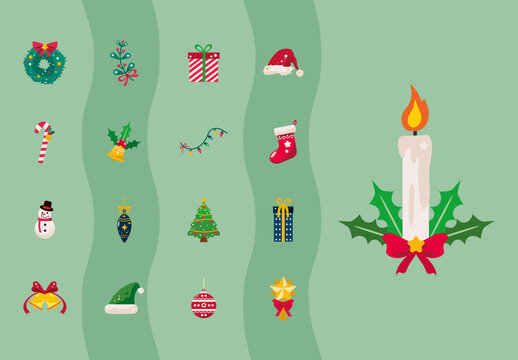 Christmas Holiday Decorative Elements Sticker Set