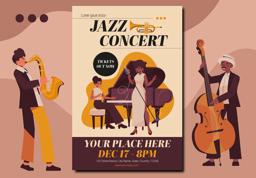 Brown Yellow Elegant Jazz Music Concert Poster Layout
