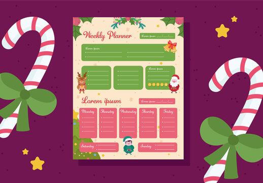 Red Green Christmas Santa Reindeer Cute Weekly Planner Layout