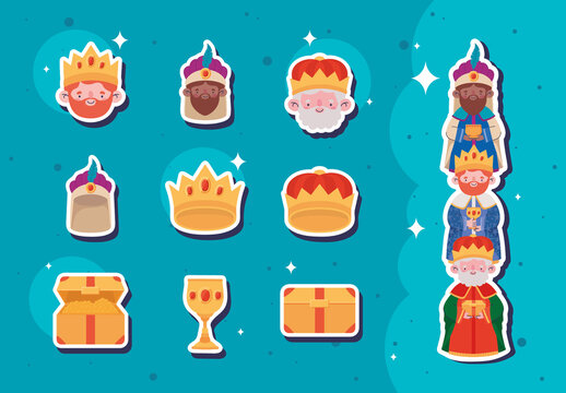 Blue Colorful Three Wise Kings Epiphany Sticker Set