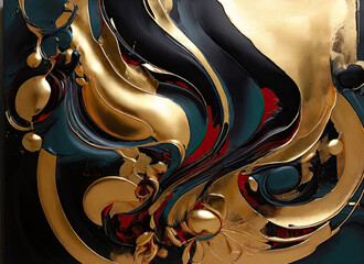 Creative modern style art painting. Golden swirl texture. Colorful artistic design.